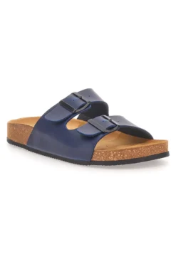 Ciabatte blu con doppia fibbia e sottopiede in pelle Made in Italy Pittarello Tierra 335A038SR
