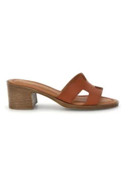 Ciabatte cuoio mules con fascia traforata e tacco effetto legno Made in Italy Plocadi 046525
