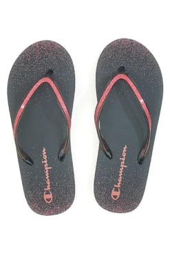 Ciabatte Infradito nere con glitter e logo Champion 11825