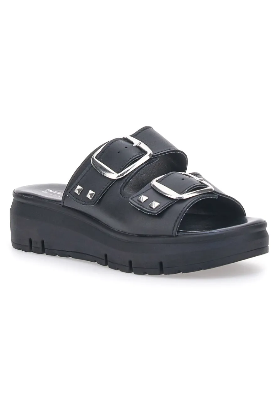 Ciabatte in vera pelle nere con fibbie PITTARELLO LOVE 35801919