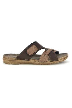 Ciabatte marroni con velcro e sottopiede in vera pelle Jerpoint 8013PSSK