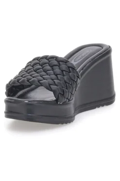 Ciabatte nere con fascia intrecciata e zeppa 8 cm Plocadi 18009