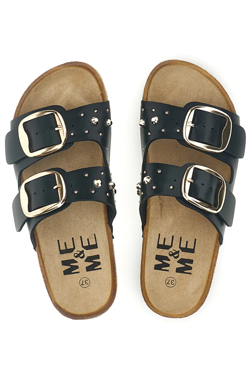 Ciabatte nere con fibbie e borchie Me & Me 15617