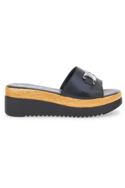 Ciabatte Nere Con Platform e Catenina Argentata Pittarello Love 3456
