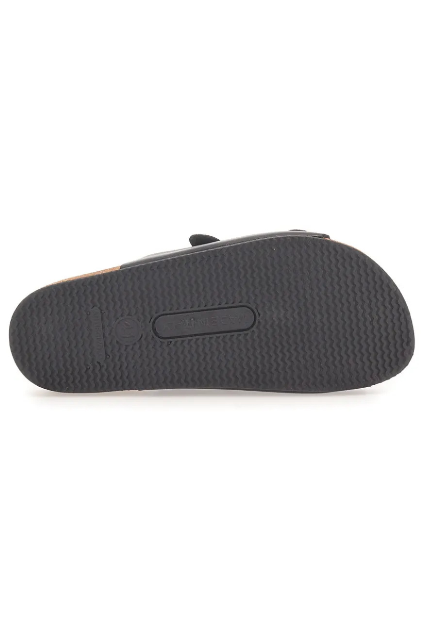 Ciabatte nere doppia fibbia sottopiede in pelle Made in Italy Pittarello Tierra 335A038SR
