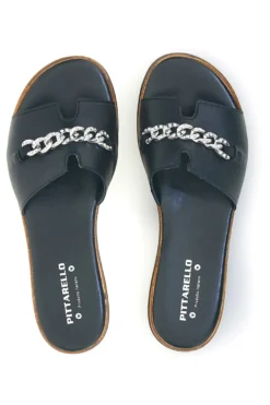 Ciabatte Nere in vera pelle Made in Italy con catena Pittarello 333170811