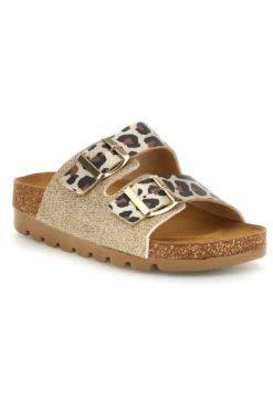 Ciabatte oro animalier con sottopiede in vera pelle Pittarello Bio 335P20630SR