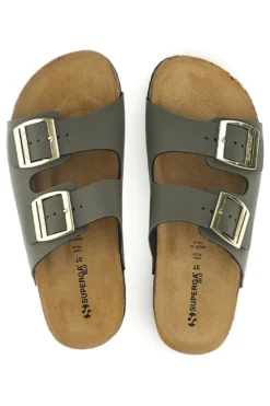 Ciabatte verdi con doppia fascia regolabile Made in Italy in vera pelle Superga S31T823