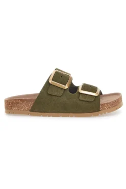 Ciabatte verdi oliva doppia fibbia suola antiscivolo Pittarello Green Walk vegan 335CF20631S