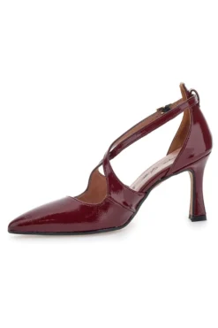 Décolleté bordeaux verniciate con cinturini incrociati e tacco a rocchetto Francesca gritti A78