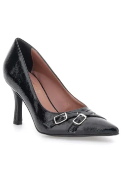 Décolleté nere con punta affusolata, fibbie e borchie Pittarello glam 3843