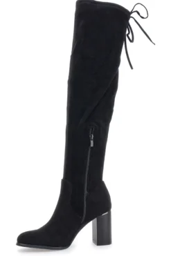 Energy I37224 Schwarze Overknee-Stiefel mit Blockabsatz und Schnürung hinten