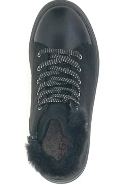 Gepolsterte schwarze Mid-Cut-Sneaker mit Reißverschluss und Fell Grazie 1719