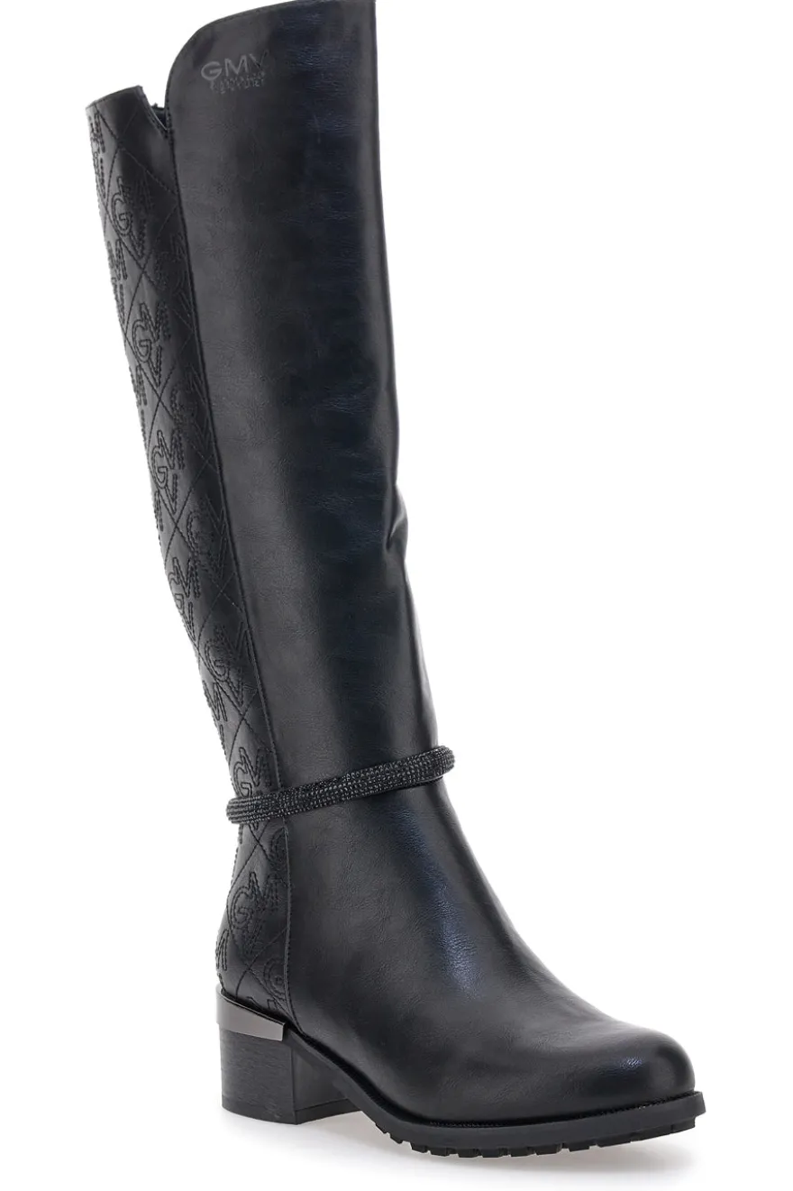 Gianmarco Venturi SV0184 schwarze Stiefel mit Logo und verziertem Absatz