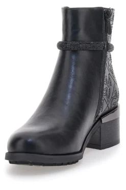 Gianmarco Venturi TR0305 schwarze Stiefeletten mit mittlerem Absatz und Steppdetail