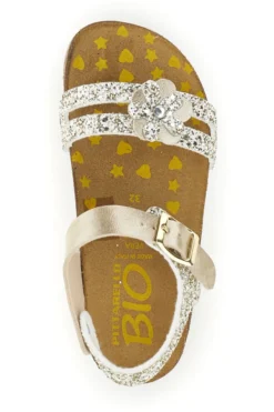Goldfarbene Sandalen aus echtem Leder mit Glitzer Pittarello bio 257A007SR