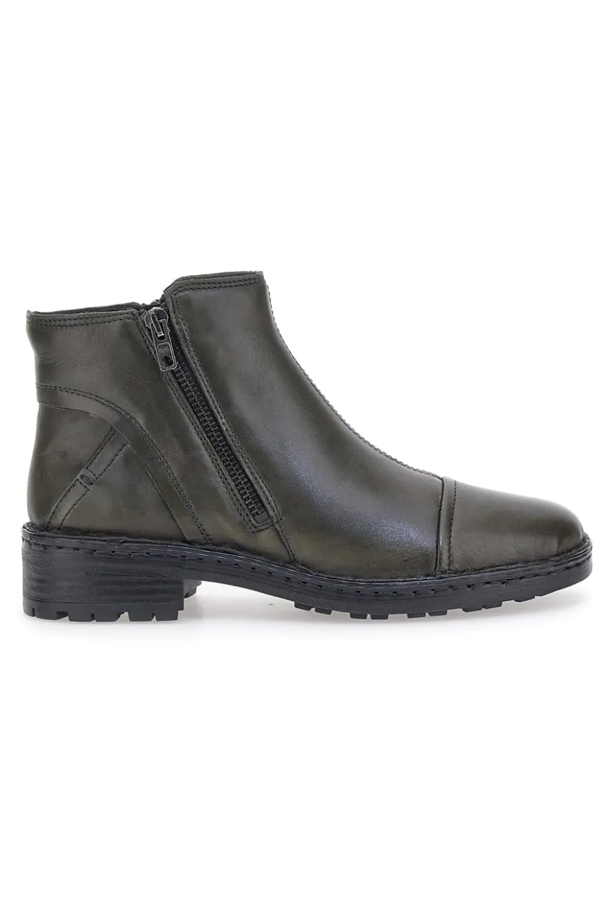 Grüne Stiefeletten aus echtem Leder mit seitlichen Reißverschlüssen Plocadi 379018