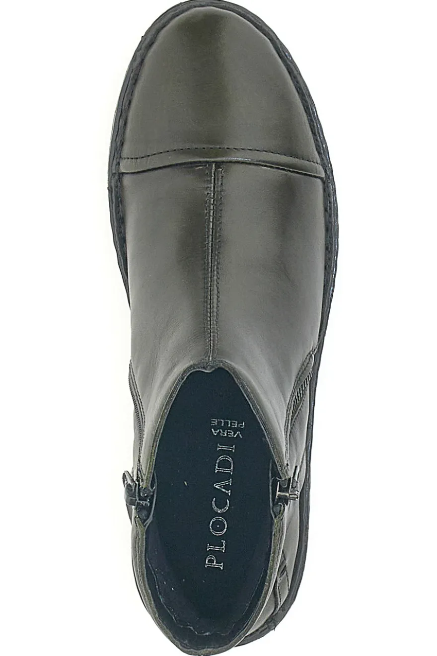 Grüne Stiefeletten aus echtem Leder mit seitlichen Reißverschlüssen Plocadi 379018