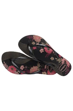 Havaianas Slim Organic Schwarze Flip-Flops mit Blumen