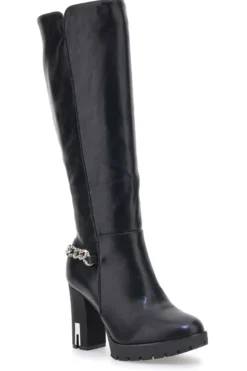 Hohe schwarze Stiefel mit dekorativer Kette THE FIRST H262534