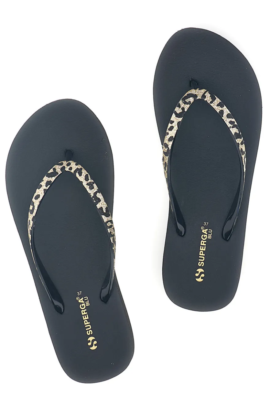 Infradito nera con dettaglio animalier Superga S24T203