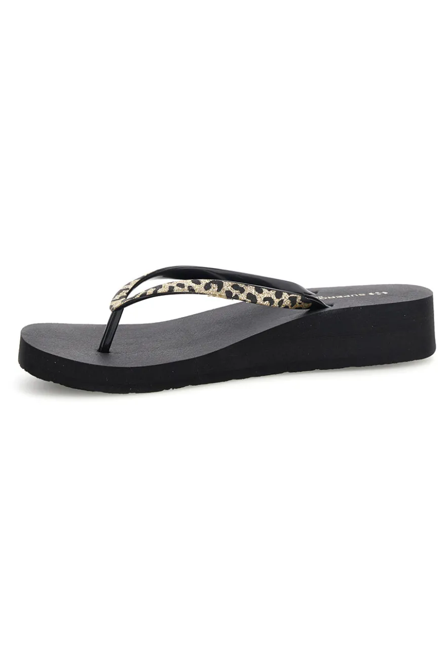 Infradito nera con dettaglio animalier Superga S24T203