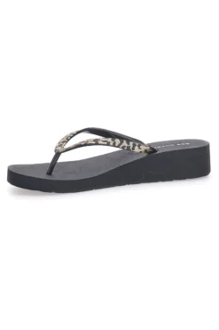 Infradito nere con stampa animalier e suola platform SUPERGA S24T203