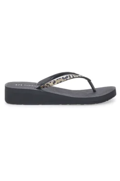 Infradito nere con stampa animalier e suola platform SUPERGA S24T203