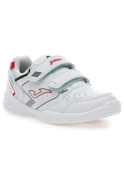 Joma W.School JR 2506 weiße Sneakers mit roten Details und Doppelriemen