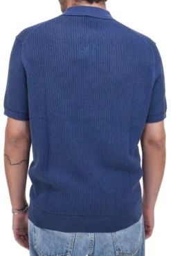 Maglia polo blu in cotone lavorato U.S. Golf Club US51228M