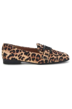 Mocassini animalier in tessuto stampa leopardata con morsetto First lady P673