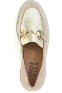 Mocassini beige e oro in vera pelle con catena Prima riga 24584IGNIS