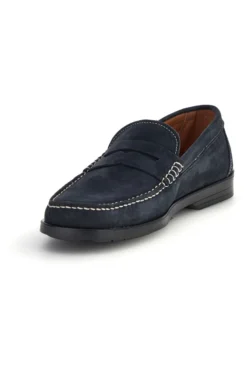 Mocassini blu in vera pelle cuciture a vista made in Italy Pittarello 195