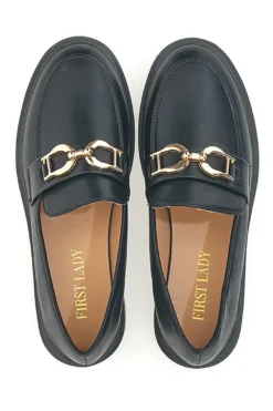 Mocassini neri con morsetto oro FIRST LADY 473