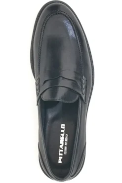 Mocassini neri in pelle con suola in cuoio made in Italy Pittarello 77109