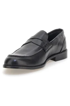 Mocassini neri in pelle con suola in cuoio made in Italy Pittarello 77109