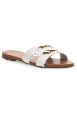 Mon Dieu PREA1310 Elegante weiße Damen-Slipper mit Golddetail