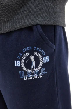 Pantaloni tuta blu in cotone e poliestere con stampa frontale U.S. Golf Club F105