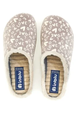 Pantofola taupe con scritte e fodera in pelliccia Inblu 32ET
