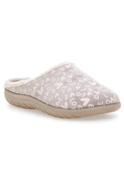 Pantofola taupe con scritte e fodera in pelliccia Inblu 32ET