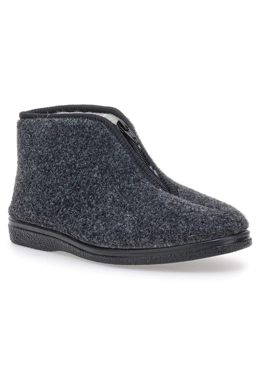 Pantofole antracite a stivaletto con zip e interno in pelo Jerpoint CA249