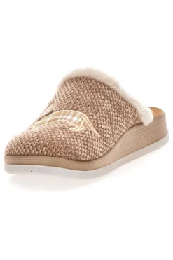 Pantofole beige con ricamo cane e bordo in pelo Inblu 42 CT