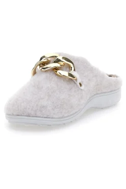 Pantofole Beige in Feltro con Catena Color Oro Grazie 3004d