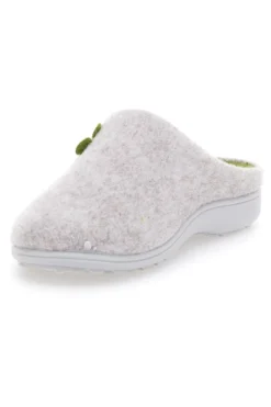 Pantofole Beige in Feltro con Fiorellino Verde e Plantare Estraibile Grazie 3003d