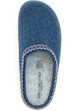 Pantofole Blu in Feltro con Bordo Ricamato e Plantare Estraibile Pittarello Stella Del Nord Bio2