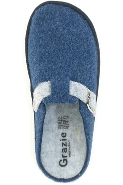 Pantofole Blu in Feltro con Fibbia e Plantare Estraibile Grazie 1