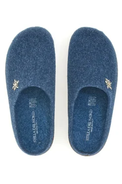 Pantofole Blu in Feltro con Fiore in Metallo e Plantare Estraibile Pittarello Stella Del Nord Bio6