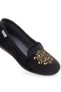 Pantofole Cibatte nere con ricamo dorato Superga S10U272