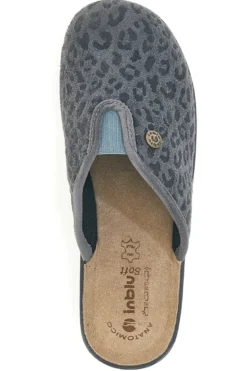 Pantofole grigie motivo animalier con sottopiede in pelle Inblu 16L