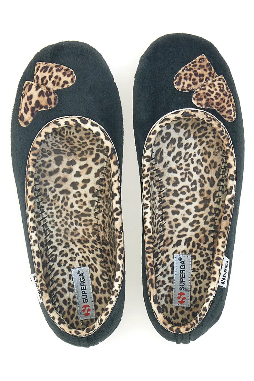 Pantofole nere con dettagli animalier e cuori Superga S41S598